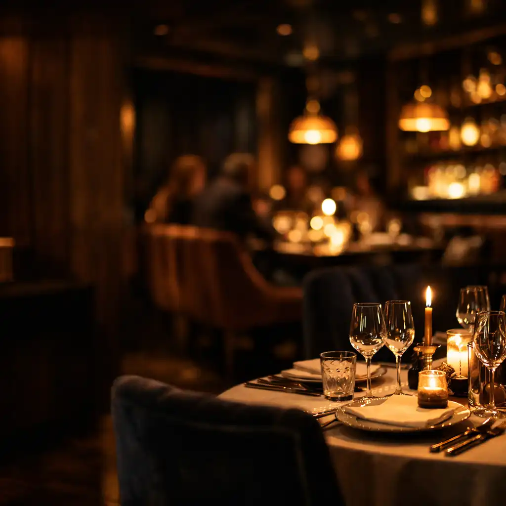 Elegáns fine dining étterem esti hangulatban