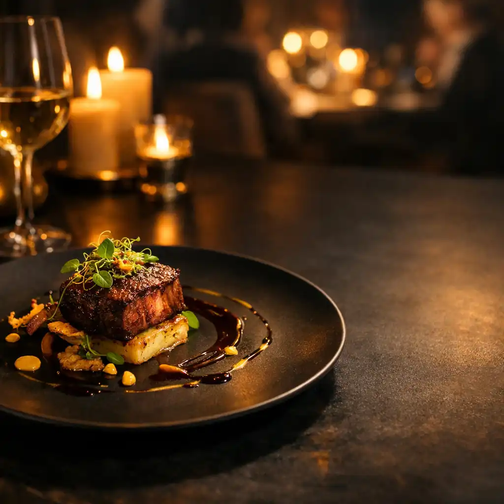 Elegáns fine dining fogás gyertyafényben